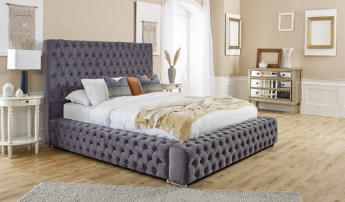Dawson beige velvet bed frame - bed,
