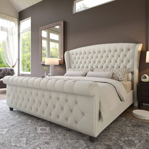 Scroll sleigh bed frame - sleigh, plush