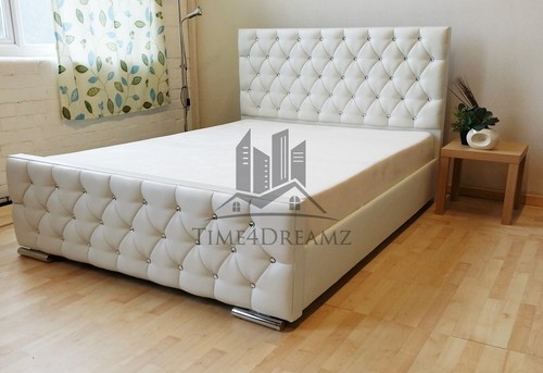 Diamond upholstered white bed - upholstered,