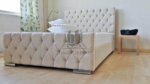 Diamond upholstered cream bed - cream,