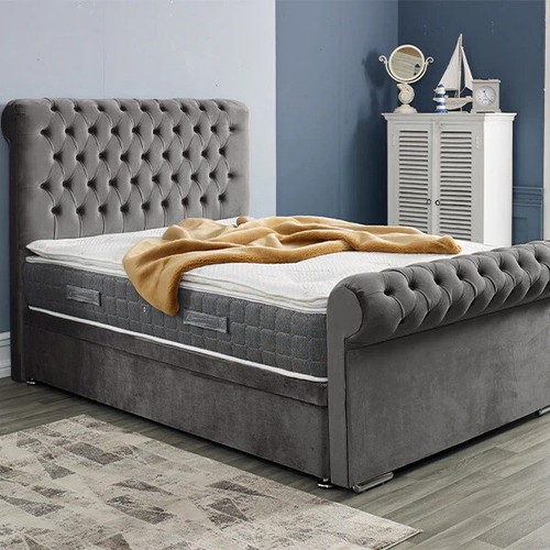 Sleigh bed frame - bed, velvet