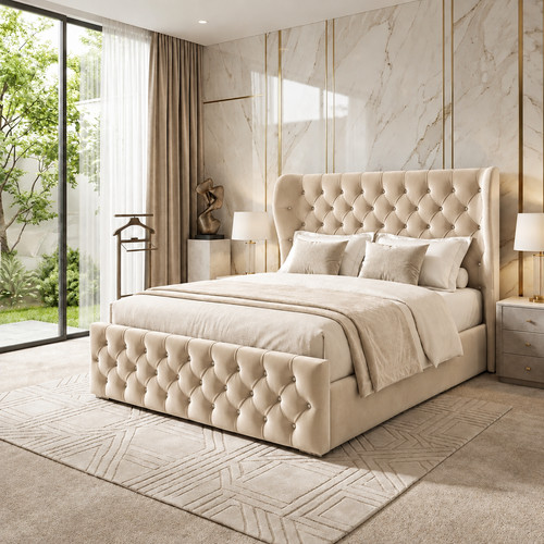 Luxury wingback bed frame - bed,