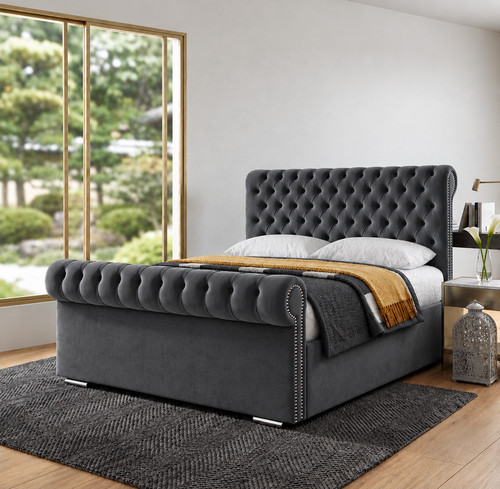 Sleigh bed frame plush velvet - sleigh,