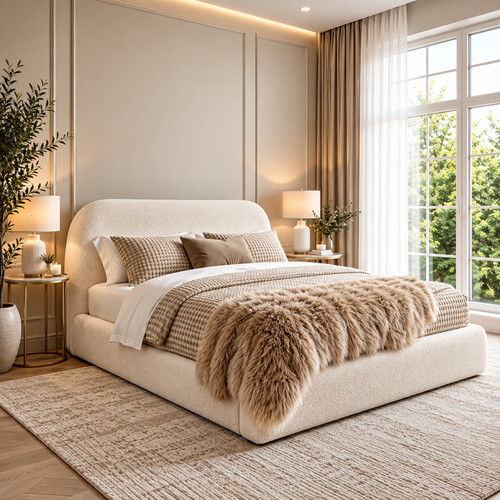 Luxury boucle fabric ottoman - luxury,
