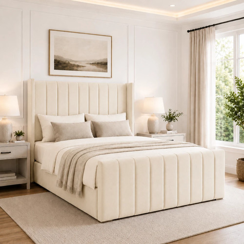 Winged panel bed frame - panel, plush