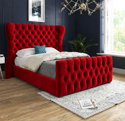 Luxury silver velvet bed frame - bed,